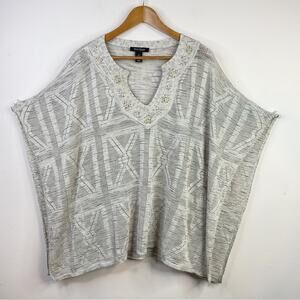 White House Black Market Lightweight Crochet Knit Metallic Studs Poncho Top M
